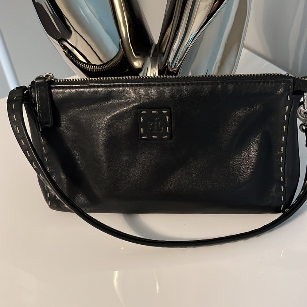 Lauren Ralph Lauren black leather small shoulder pouch handbag